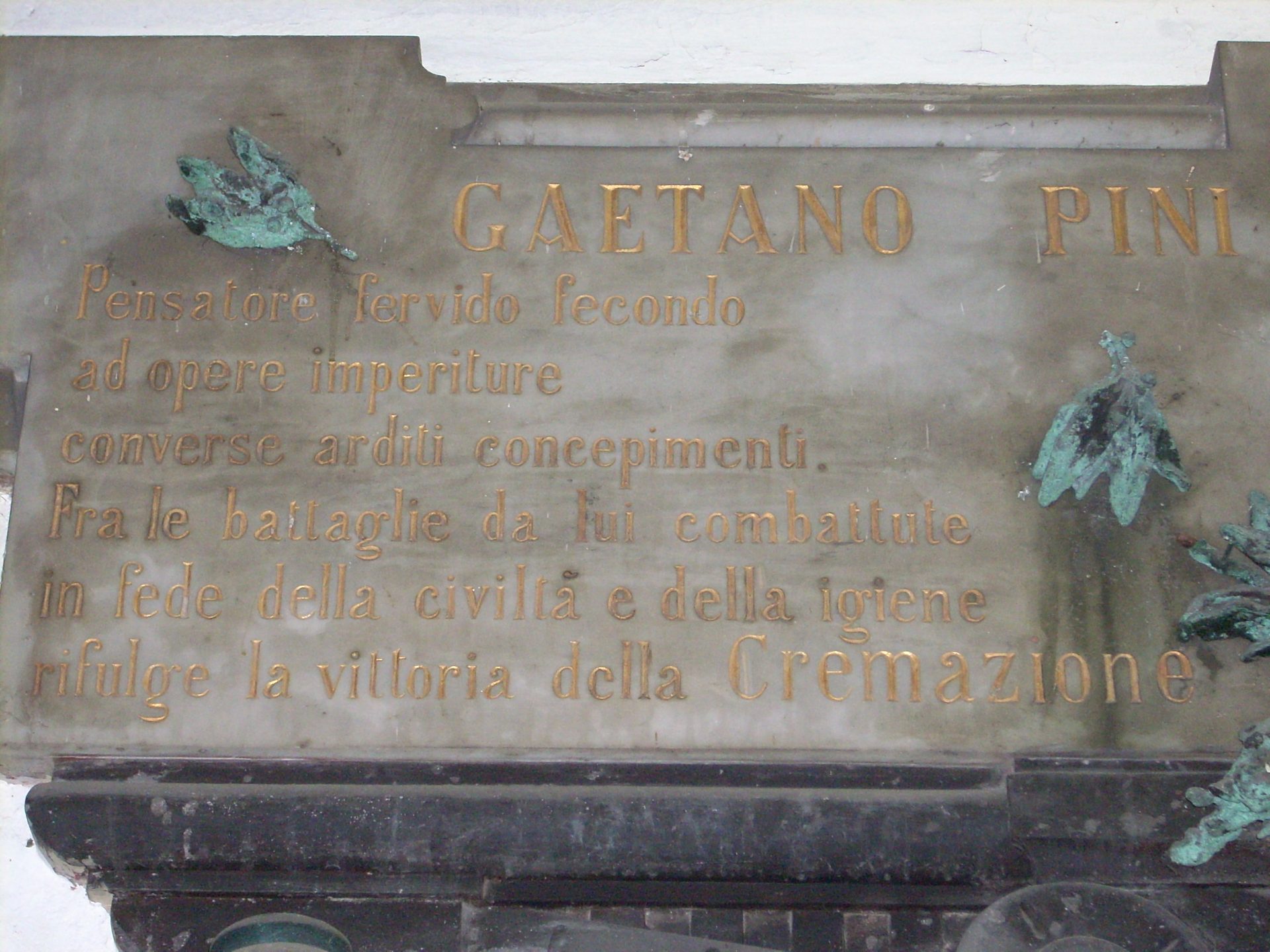 Gaetano Pini's memorial tablet, Monumental Cemetery, Milan 2.JPG